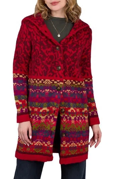 Saachi Fair Isle Longline Cardigan In Red