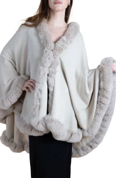 Saachi Faux Fur Trim Cape In Ivory