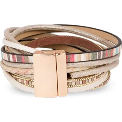 Saachi Faux Leather Wrap Bracelet In Taupe