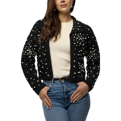 Saachi Faux Pearl Bead Open Front Cardigan In Black