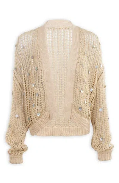 Saachi Faux Pearl Embellished Cardigan In Gray