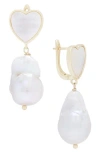 Saachi Cz Heart Adorned Dangle Earrings In Gold/faux Pearl