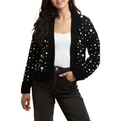 Saachi Pearly Beaded Cardigan In Black