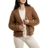 Saachi Faux Pearl Knit Cardigan In Brown
