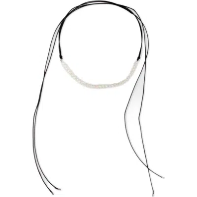 Saachi Faux Pearl Leather Wrap Choker Necklace In Black