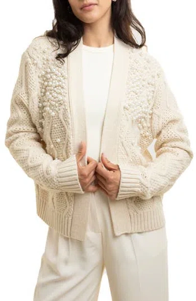 Saachi Faux Pearl Open Knit Cardigan In Gold