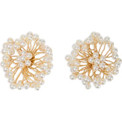 Saachi Faux Pearl Wire Stud Earrings In Red