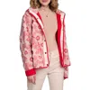 Saachi Faux Shearling Floral Appliqué Jacket In Red