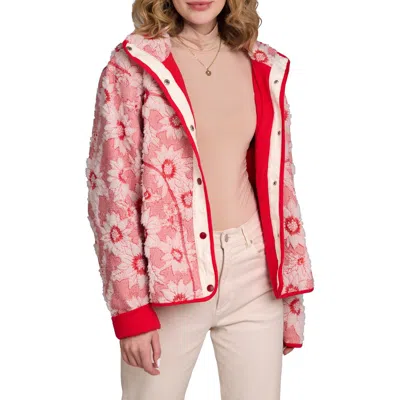 Saachi Faux Shearling Floral Appliqué Jacket In Red
