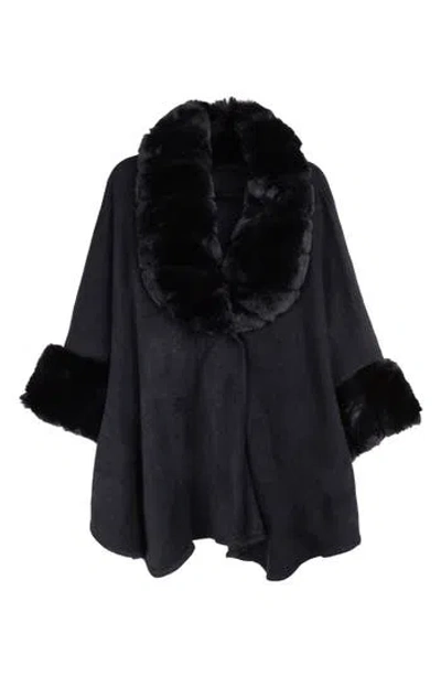 Saachi Filippa Faux Fur Trim Cardigan In Black