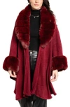 Saachi Filippa Faux Fur Trim Cardigan In Maroon