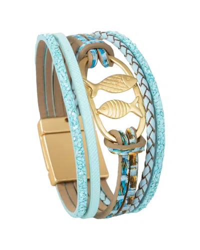 Saachi 53. Fish Charm Leather Bracelet Blue