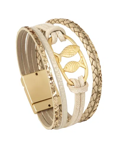 Saachi 54. Fish Charm Leather Bracelet Gold