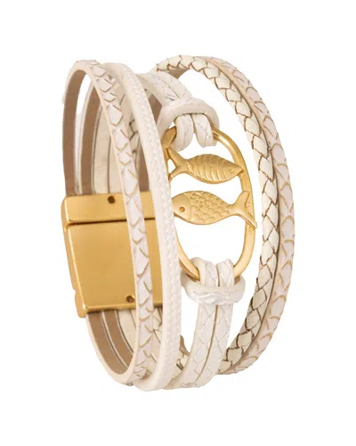 Saachi 52. Fish Charm Leather Bracelet In Gold