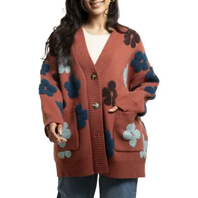 Saachi Floral Buttoned Cardigan In Brown