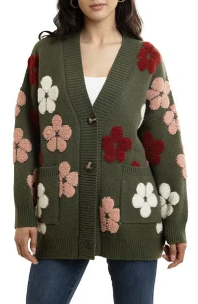 Saachi Floral Buttoned Cardigan In Green