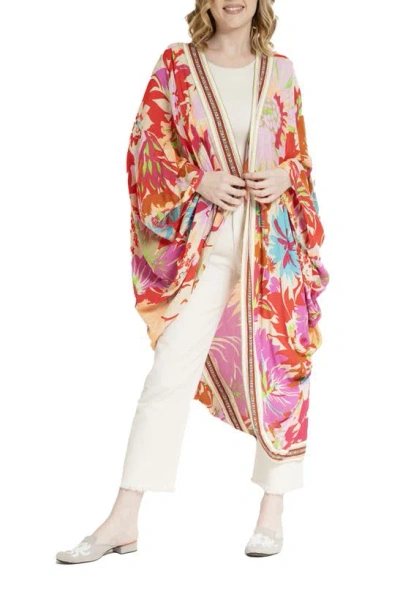 Saachi Floral Cocoon Duster In Pink Multi