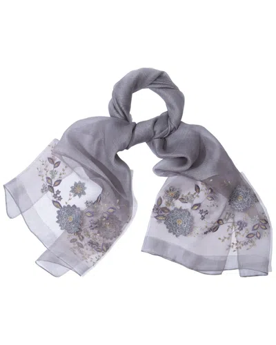 Saachi Floral Embroidered Scarf In Gray