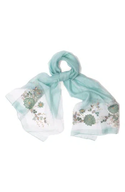 Saachi Floral Embroidered Scarf In Green