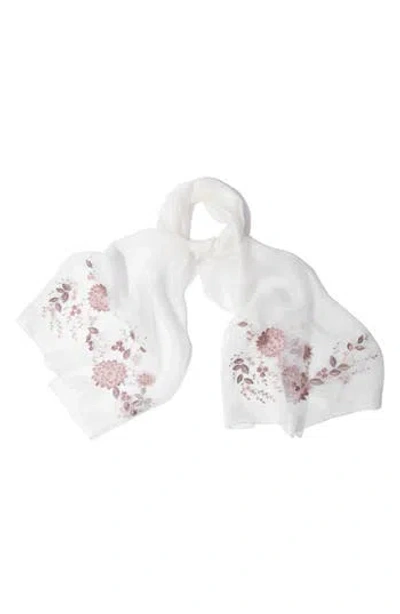 Saachi Floral Embroidered Scarf In White