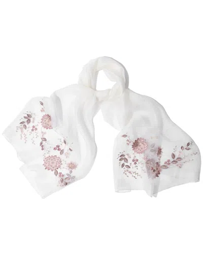 Saachi Floral Embroidered Scarf In White
