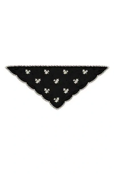 Saachi Floral Embroidered Traingle Bandana In Black