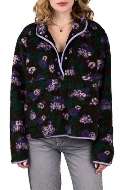 Saachi Floral Faux Shearling Pullover In Black
