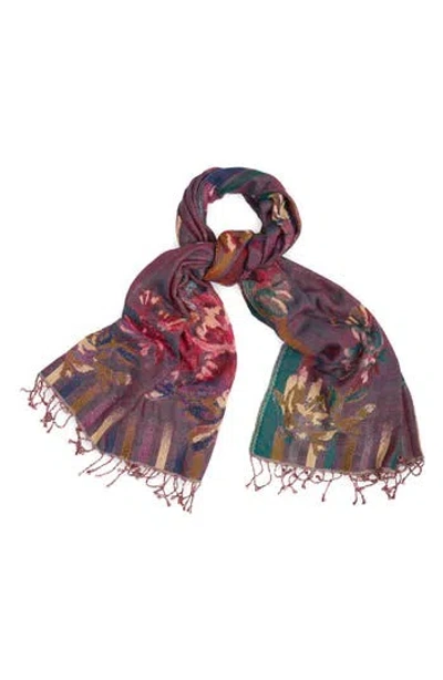 Saachi Floral Fringe Scarf In Purple