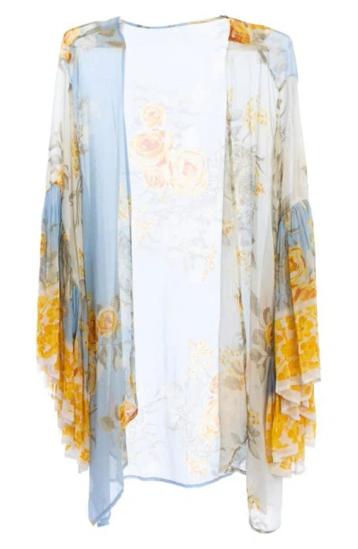 Saachi Floral Garden Sheer Ruana In Blue