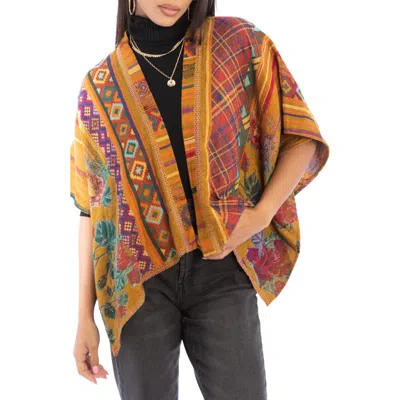 Saachi Floral Geometric Ruana In Yellow