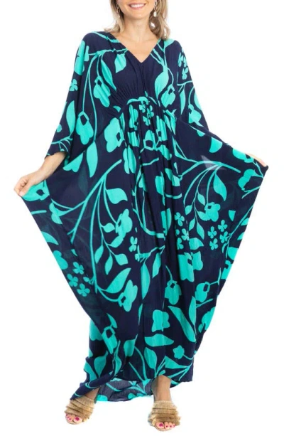 Saachi Floral Motif Maxi Kaftan In Navy