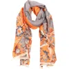 Saachi Floral Pattern Reversible Scarf In Orange