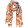 Saachi Floral Pattern Reversible Scarf In Grey/orange
