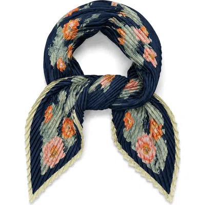 Saachi Floral Pleated Square Scarf In Blue