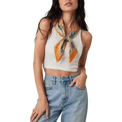 Saachi Floral Pleated Square Scarf In Orange