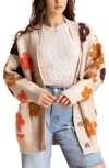Saachi Floral Print Button Front Cardigan In Beige
