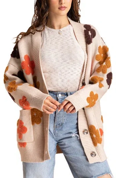 Saachi Floral Print Button Front Cardigan In Beige