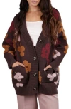 Saachi Floral Print Button Front Cardigan In Brown