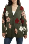 Saachi Floral Print Button Front Cardigan In Green