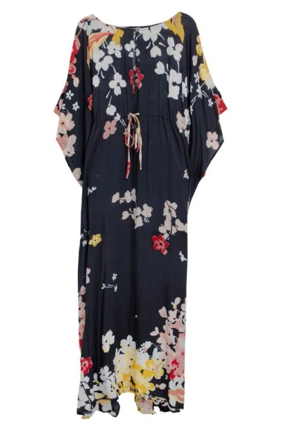 Saachi Floral Print Cover-up Kaftan In Black Combo