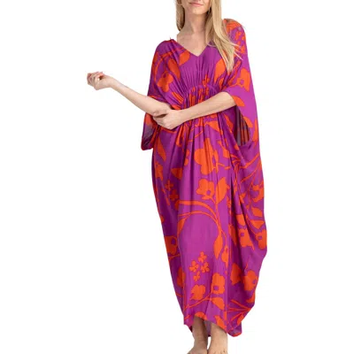 Saachi Floral Print Cover-up Kaftan In Pink