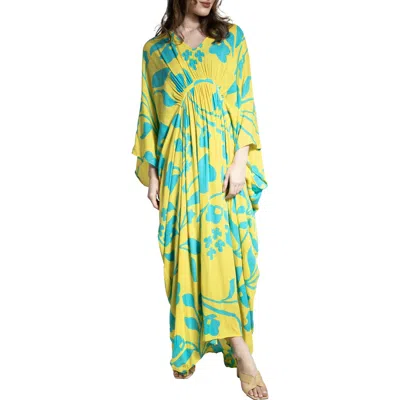Saachi Floral Print Cover-up Kaftan In Yellow