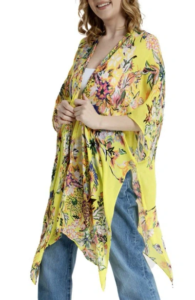 Saachi Floral Print Cropped Cover-up Kaftan In Yellow