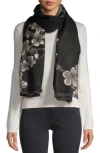 Saachi Floral Reversible Scarf In Black/grey/white