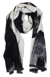 Saachi Floral Reversible Scarf In Black/white/grey