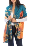 Saachi Floral Reversible Scarf In Blue/orange/yellow