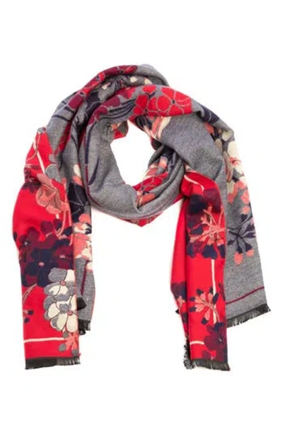 Saachi Floral Reversible Scarf In Denim/red/blue