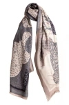 Saachi Floral Reversible Scarf In Grey/cream/beige