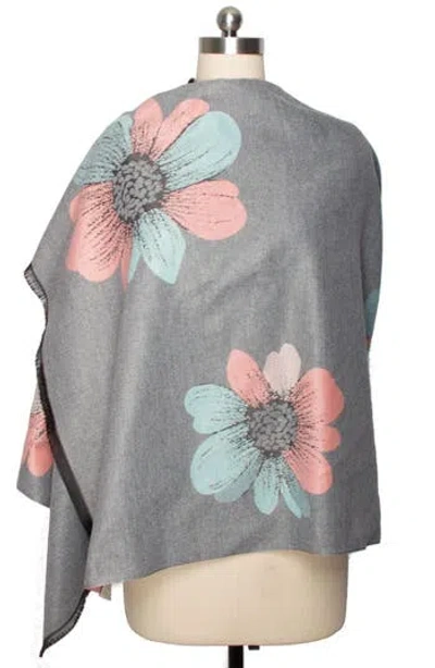 Saachi Floral Reversible Scarf In Grey/pink/blue