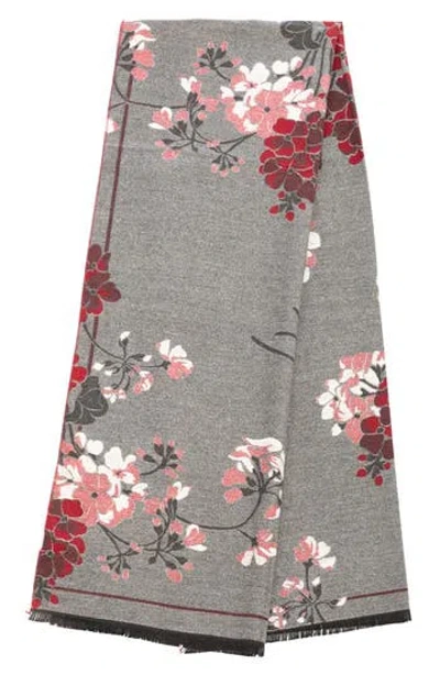 Saachi Floral Reversible Scarf In Grey/red/pink